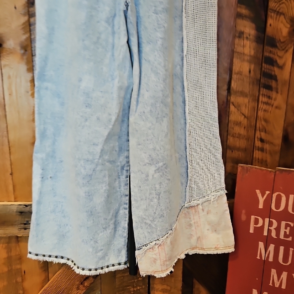 236 POL Distressed Light Blue Wide Leg Jeans - Picture 11 of 14